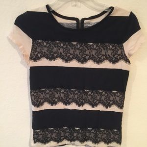 Ann Taylor LOFT black lace and cream top